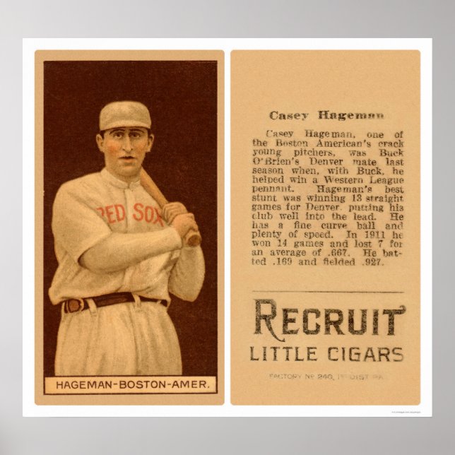 Casey Hageman Red Sox Baseball 1912 Poster (Framsidan)