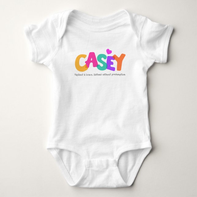 Casey namn betyder att flickor bubble brev kläder t shirt (Framsida)
