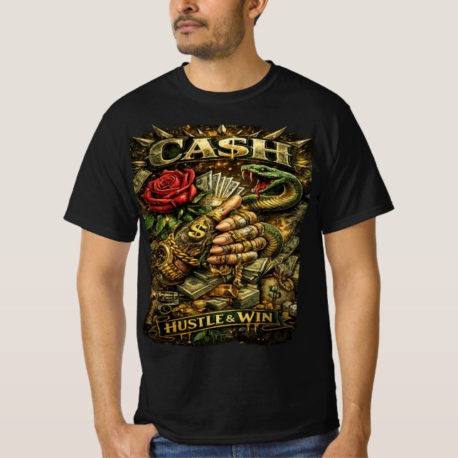 Cash Hustle & Win Men's T-Shirt (Framsida)