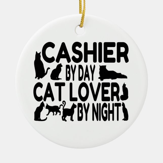 Cashier Cat Lover Julgransprydnad Keramik (Framsidan)