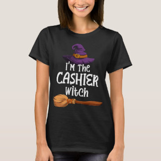 Cashier Witch Funny Halloween Costume Hat & Broom T Shirt