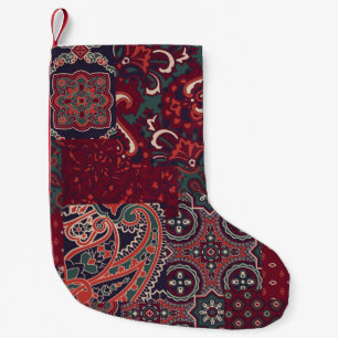 Cashmere Paisley Silke: Abstrakt Vintage Patchwork Liten Julstrumpa