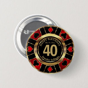 Casino 10:e Födelsedagsfesten - Röd och svart Knapp