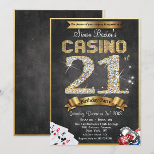 Casino 21-års Guld Diamant Födelsedagsinbjudan Inbjudningar