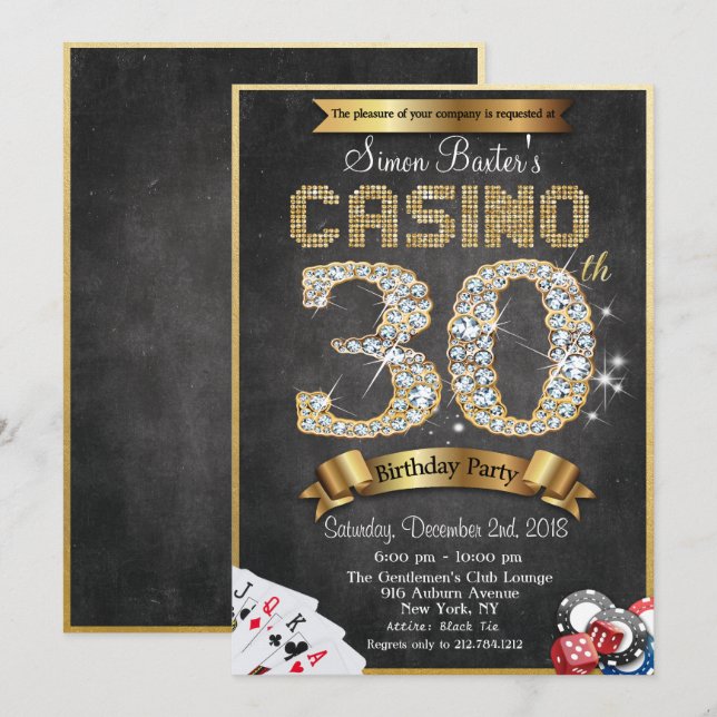 Casino 30-års guld diamant födelsedagsinbjudan inbjudningar (Fram/baksida)