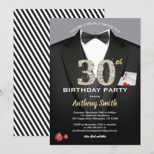 Casino 30års födelsedag inbjudan.Svarta och vita Inbjudningar