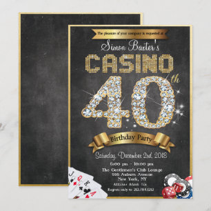Casino 40-års guld diamant födelsedagsinbjudan inbjudningar