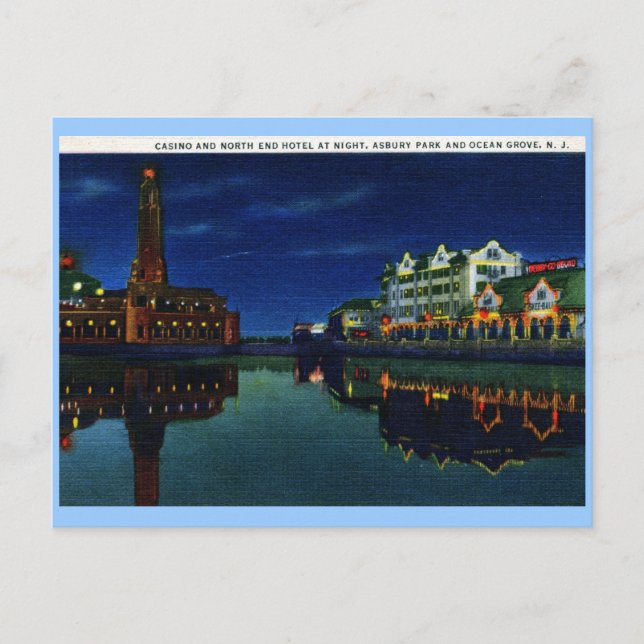 Casino and Hotel, Asbury Park, Ocean Grove NJ Vint Vykort (Framsida)