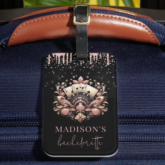 Casino Bachelorette Luxury Black Rosa Guld Bagagebricka (Framsida Insitu 2)