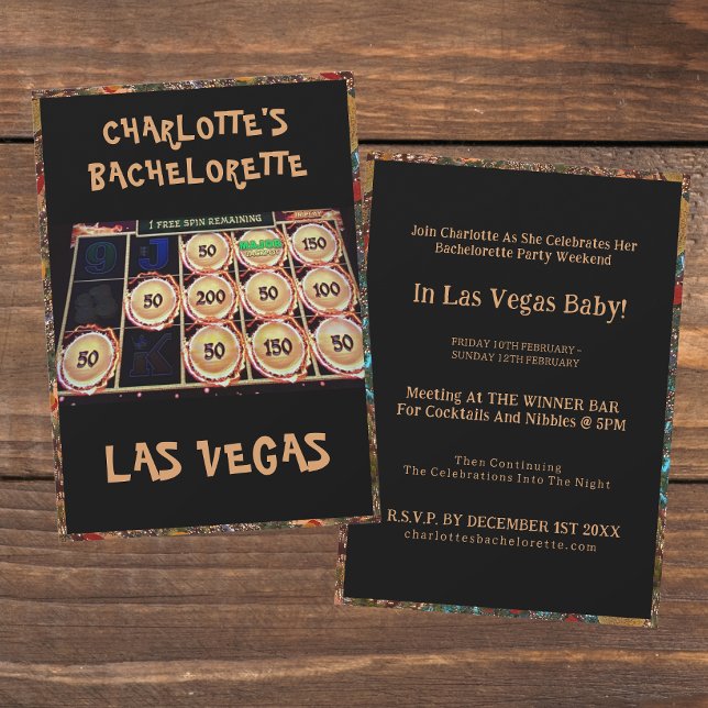 Casino Bachelorette Party in Las Vegas Black Inbjudningar (Front And Back - Las Vegas Bachelorette Party Invitation)