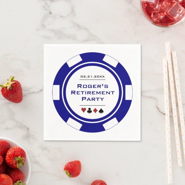 Casino Blue White Poker Chip Pension Party Pappersservett (Insitu)