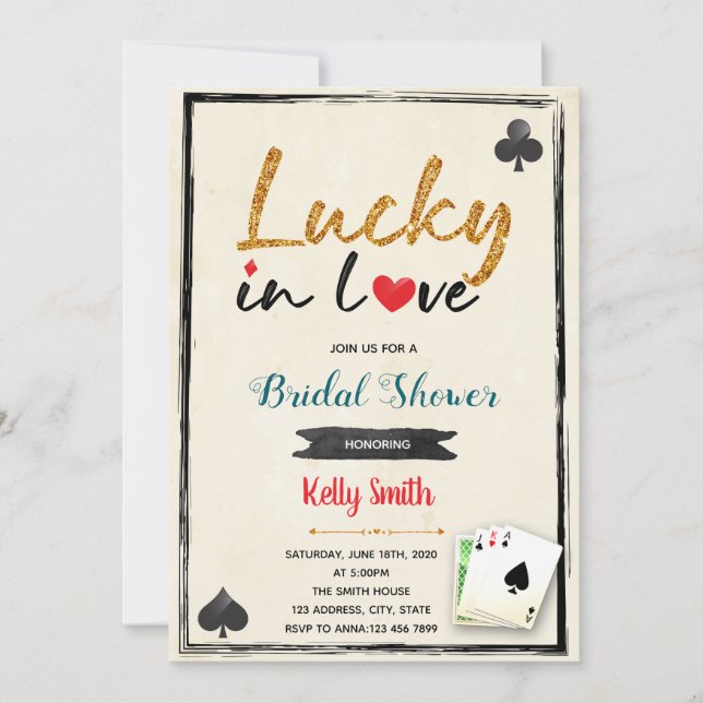 Casino bröllopsdusch inbjudan Lucky in love (Framsida)