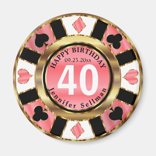 Casino Chip Las Vegas Birthday - Coral Magnet (Framsidan)