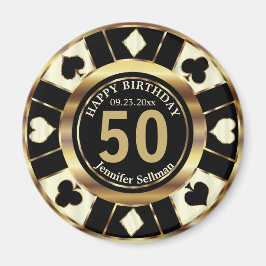 Casino Chip Las Vegas Birthday - Cream och Guld Magnet