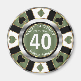Casino Chip Las Vegas Birthday - Grönt Magnet