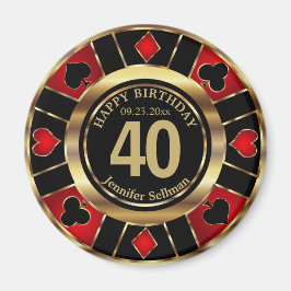 Casino Chip Las Vegas Birthday - Guld och Red Magnet
