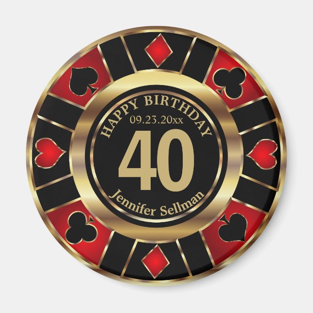 Casino Chip Las Vegas Birthday - Guld och Red Magnet (Framsidan)