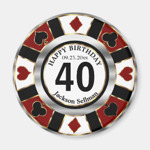 Casino Chip Las Vegas Birthday - Mörk Red Magnet