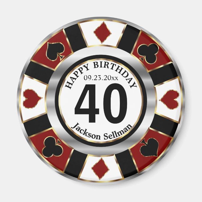 Casino Chip Las Vegas Birthday - Mörk Red Magnet (Framsidan)