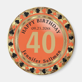 Casino Chip Las Vegas Birthday - Orange och Guld Magnet
