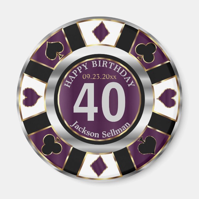 Casino Chip Las Vegas Birthday - Plum Lila Magnet (Framsidan)