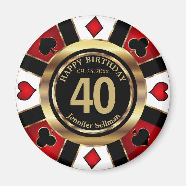 Casino Chip Las Vegas Birthday - Red Magnet (Framsidan)