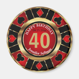 Casino Chip Las Vegas Birthday - Red och Guld Magnet