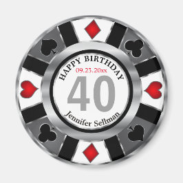 Casino Chip Las Vegas Birthday - Silver Magnet