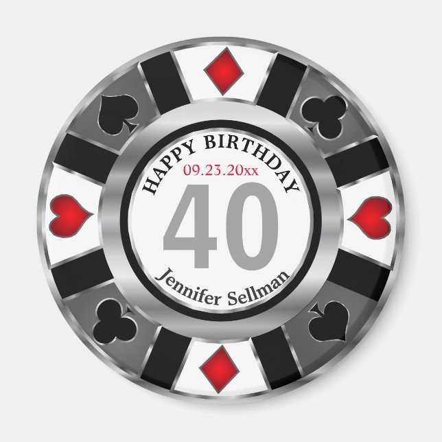 Casino Chip Las Vegas Birthday - Silver Magnet (Framsidan)
