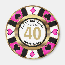 Casino Chip Las Vegas Birthday - Söt Rosa Magnet