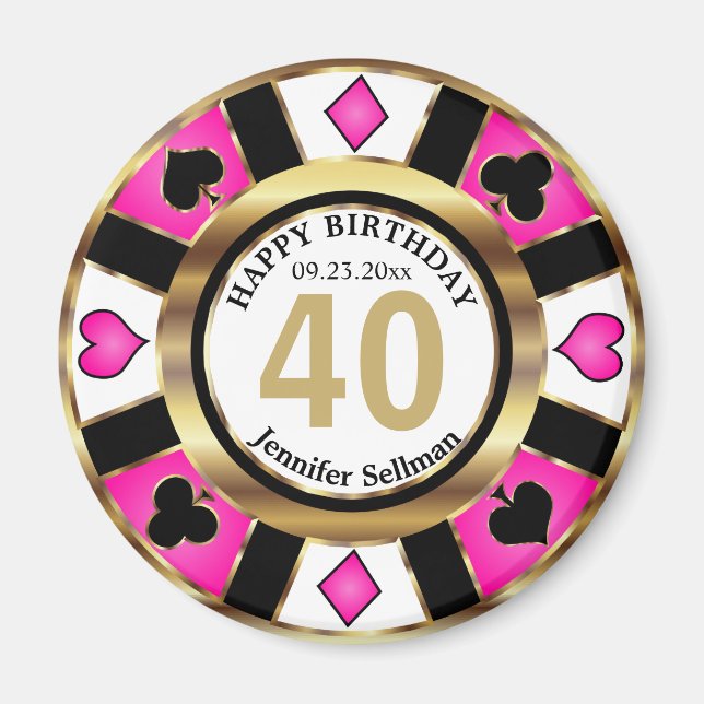 Casino Chip Las Vegas Birthday - Söt Rosa Magnet (Framsidan)