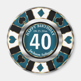 Casino Chip Las Vegas Birthday - Teal Blue Magnet