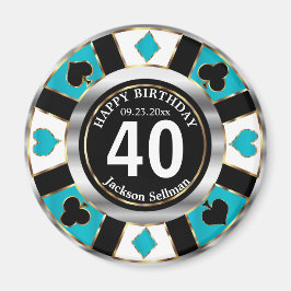 Casino Chip Las Vegas Birthday - Turquise Blue Magnet