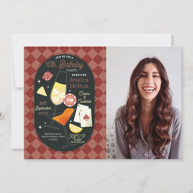 Casino Cocktails Las Vegas Birthday Dice Photo Inbjudningar (Framsida)