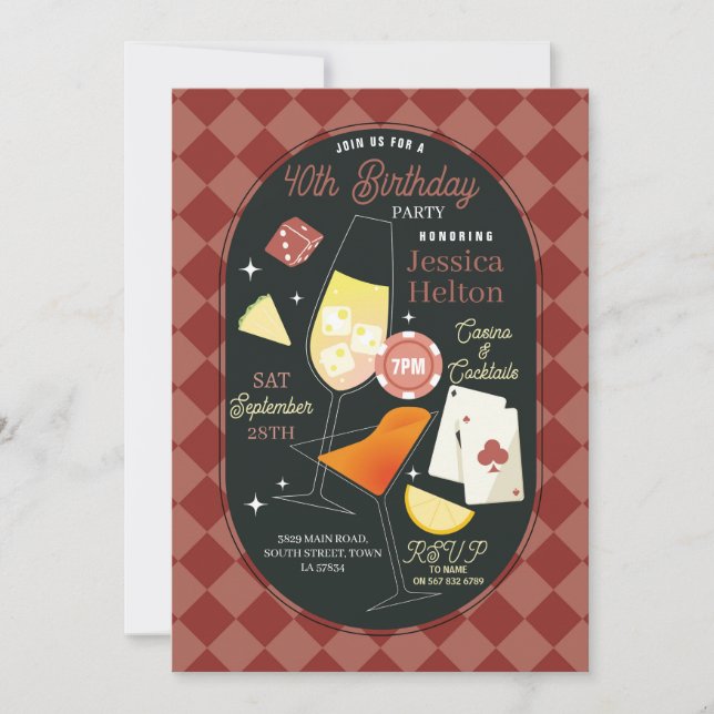 Casino Cocktails Las Vegas Födelsedags Tärningar K Inbjudningar (Framsida)