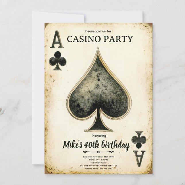 Casino födelsedagsfest inbjudan (Framsida)