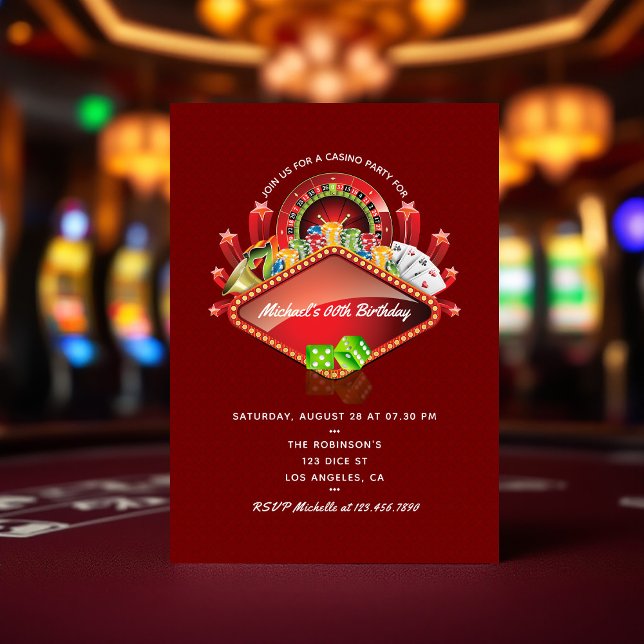 Casino Födelsedagsfest inbjudan (Casino Birthday Party invitation)