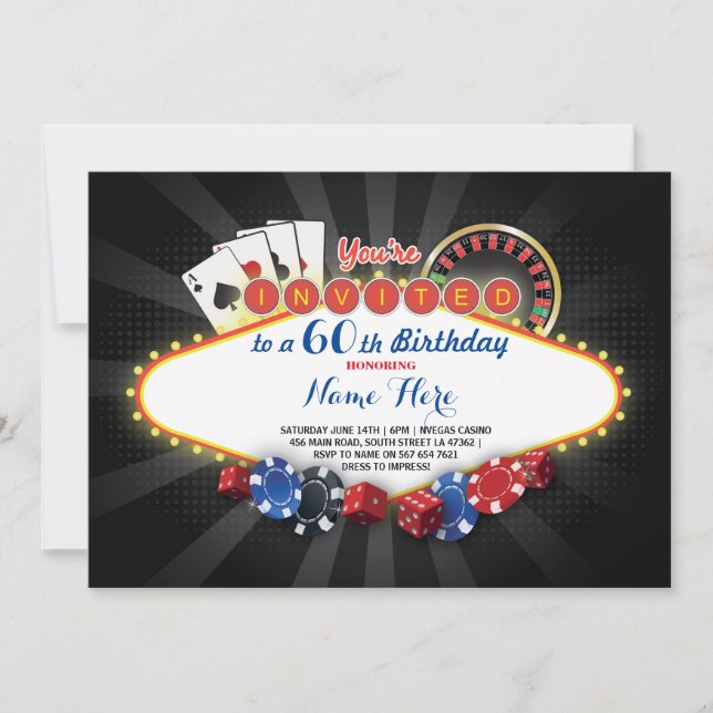 Casino-födelsedagskväll Las Vegas-Party-kort Inbju Inbjudningar (Framsida)
