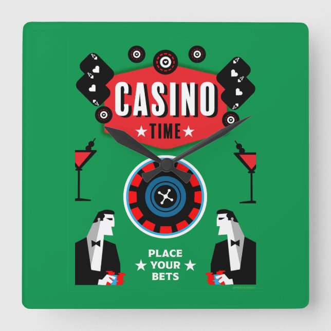 Casino Gambling Poker Roulette Fyrkantig Klocka (Framsida)