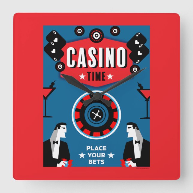 Casino Gambling Poker Roulette Fyrkantig Klocka (Framsida)