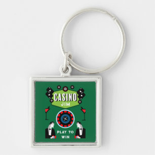 Casino Gambling Poker Roulette Fyrkantig Silverfärgad Nyckelring