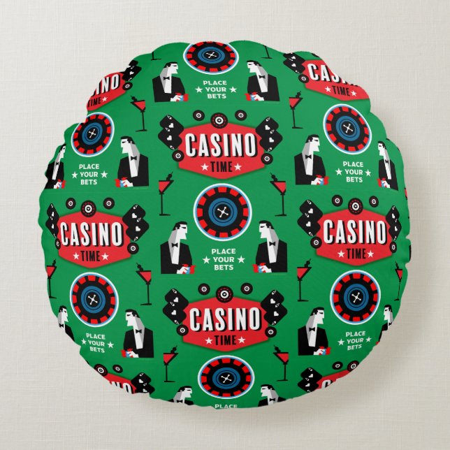 Casino Gambling Poker Roulette Rund Kudde (Framsidan)