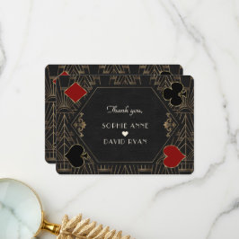 Casino Gold Black Art Deco Gatsby 20-talsbröllop Tack Kort