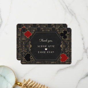 Casino Gold Black Art Deco Gatsby 20-talsbröllop Tack Kort