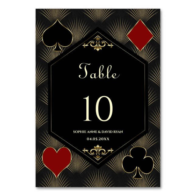 Casino Gold Black Gatsby 1920-tals Bröllop Bordsnummer (Framsidan)