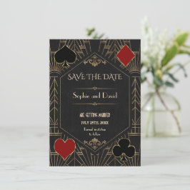 Casino Gold Black Gatsby Wedding Save The Date Inbjudningar