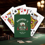 Casino Green Bachelor Party Custom Poker Night Casinokort<br><div class="desc">Hit the jackpot at bachelor party poker nights with these green "All In Before the Ring" custom playing cards featuring a lucky casino tablecloth design and bold playing card graphics. The vibrant green backdrop channels Vegas strip, golf course clubhouse, or Irish pub poker tournament energy while keeping every hand feeling...</div>