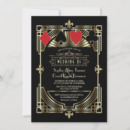 Casino Guld Black Art Deco Roaring 20-tal Bröllop Inbjudningar