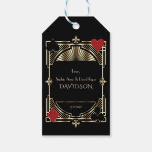 Casino Guld Black Art Deco Roaring 20-tal Bröllop Presentetikett