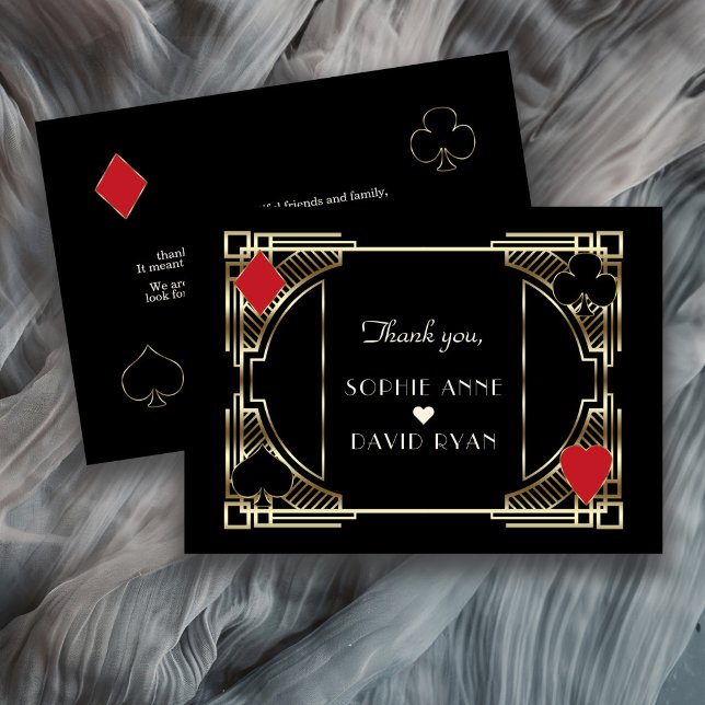 Casino Guld Black Art Deco Roaring 20-tal Bröllop Tack Kort (Skapare uppladdad)